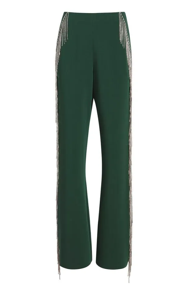 Cinq A Sept Pants Women Rhinestone Fringe Remy Pant Dark Emerald