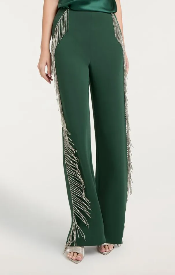Cinq A Sept Pants Women Rhinestone Fringe Remy Pant Dark Emerald