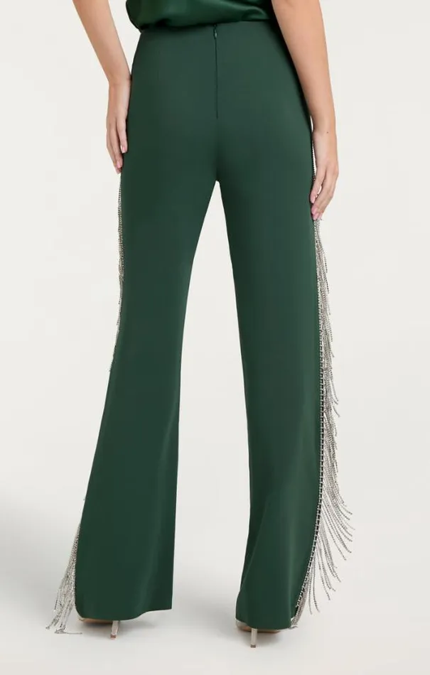 Cinq A Sept Pants Women Rhinestone Fringe Remy Pant Dark Emerald