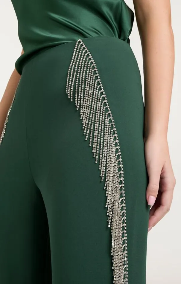 Cinq A Sept Pants Women Rhinestone Fringe Remy Pant Dark Emerald