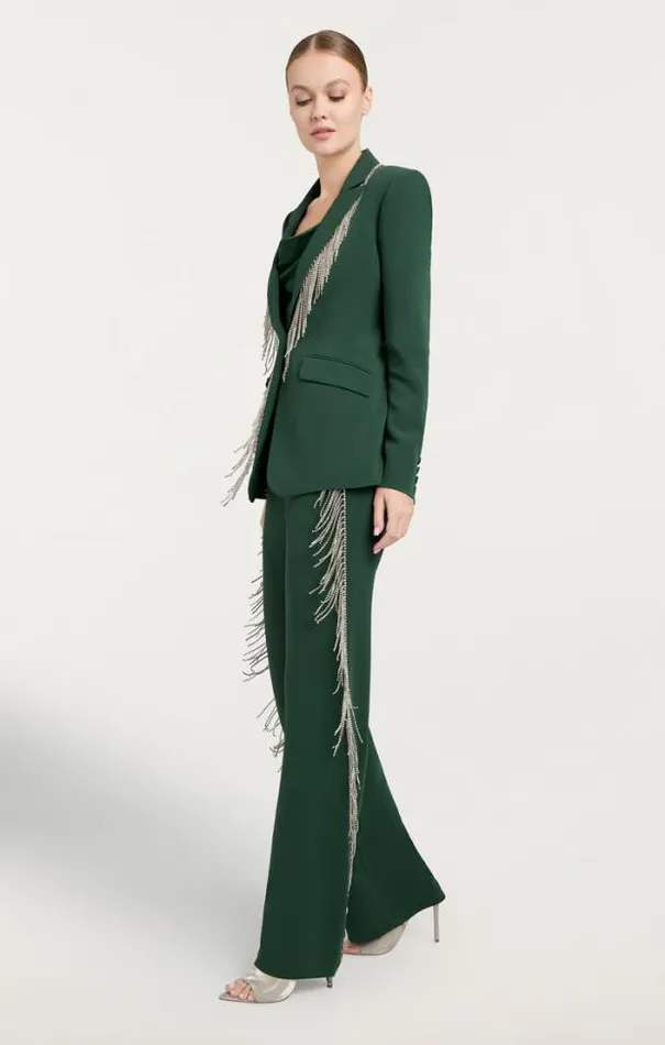 Cinq A Sept Pants Women Rhinestone Fringe Remy Pant Dark Emerald