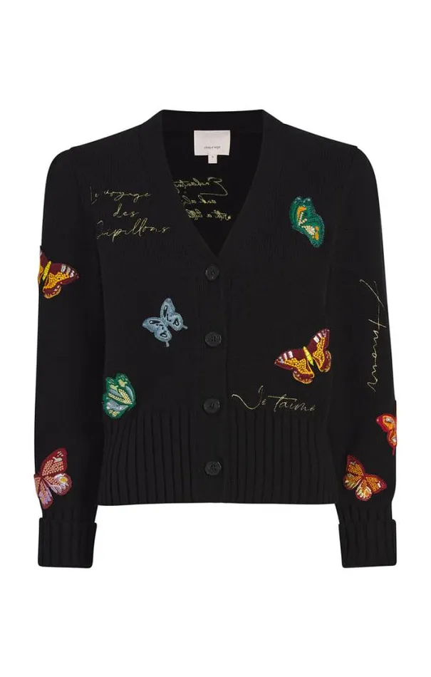 Cinq A Sept Sweaters and Knits Women Butterfly Embellished Morgan Cardigan Black Cinq A Sept Sweaters and Knits Women Butterfly Embellished Morgan Cardigan Black