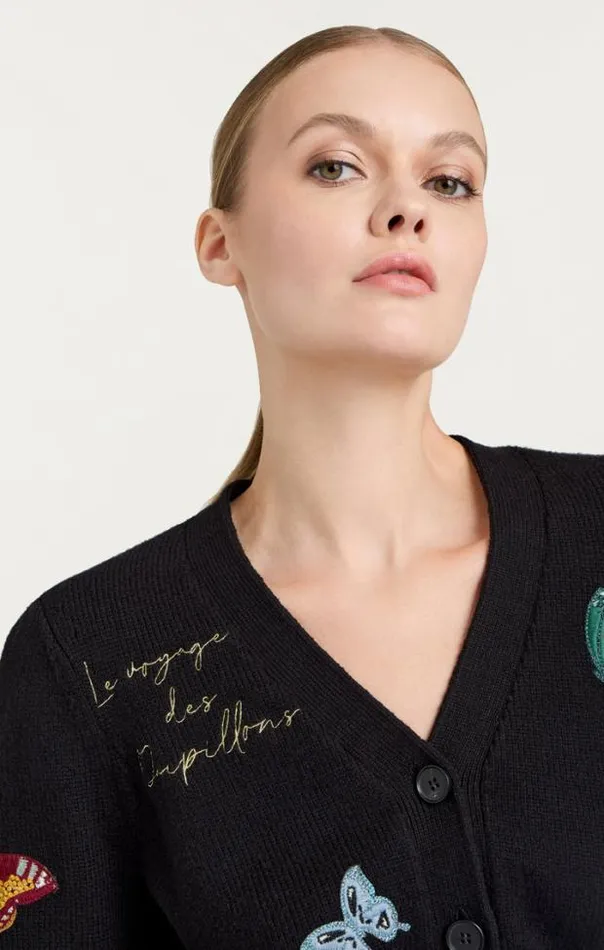 Cinq A Sept Sweaters and Knits Women Butterfly Embellished Morgan Cardigan Black
