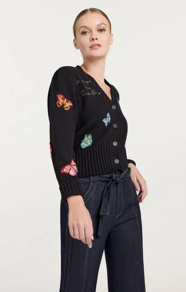 Cinq A Sept Sweaters and Knits Women Butterfly Embellished Morgan Cardigan Black