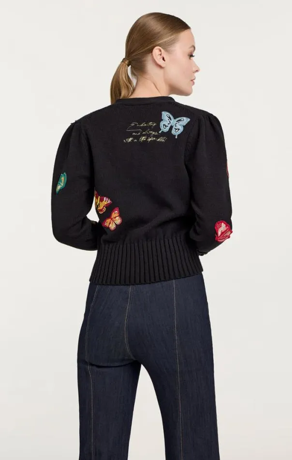 Cinq A Sept Sweaters and Knits Women Butterfly Embellished Morgan Cardigan Black
