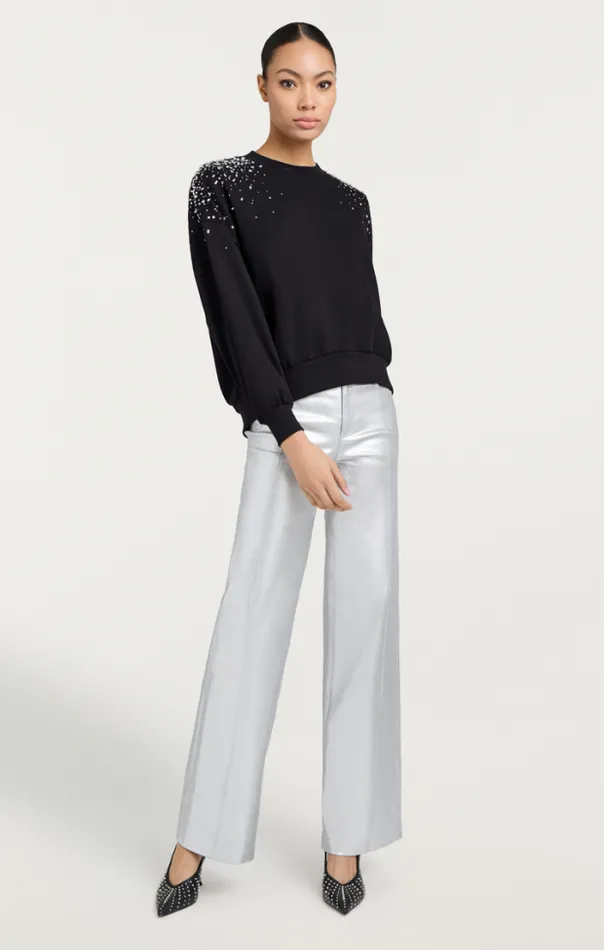 Cinq A Sept Sweaters and Knits Women Crackle Rhinestone Embellished Brandy Pullover Black