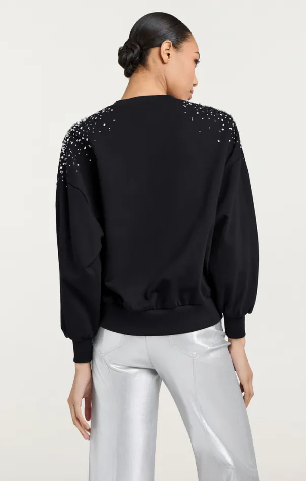 Cinq A Sept Sweaters and Knits Women Crackle Rhinestone Embellished Brandy Pullover Black