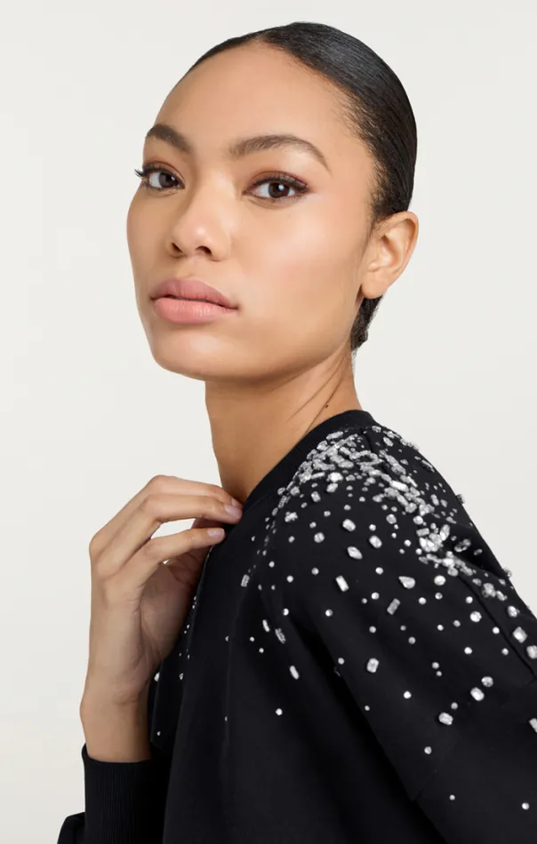 Cinq A Sept Sweaters and Knits Women Crackle Rhinestone Embellished Brandy Pullover Black