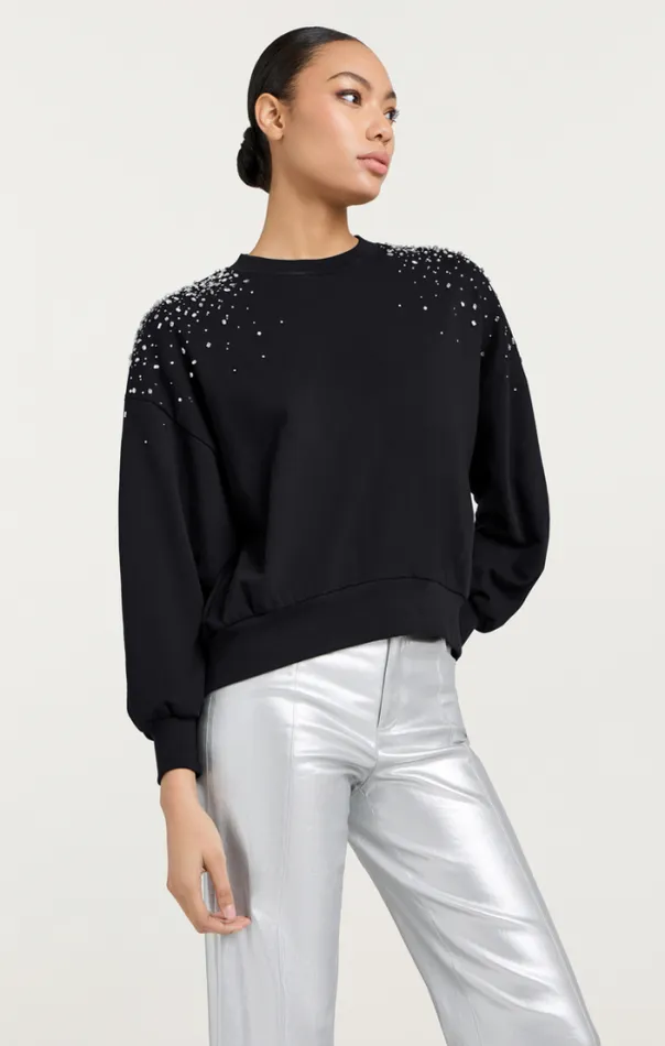 Cinq A Sept Sweaters and Knits Women Crackle Rhinestone Embellished Brandy Pullover Black