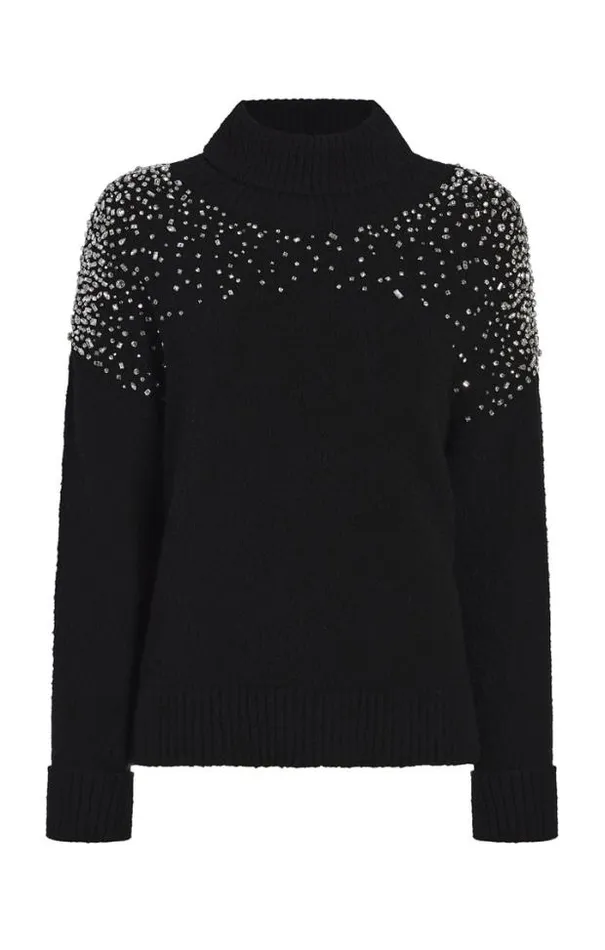 Cinq A Sept Sweaters and Knits Women Rhinestone Crackle Embellished Alani Turtleneck Black Cinq A Sept Sweaters and Knits Women Rhinestone Crackle Embellished Alani Turtleneck Black