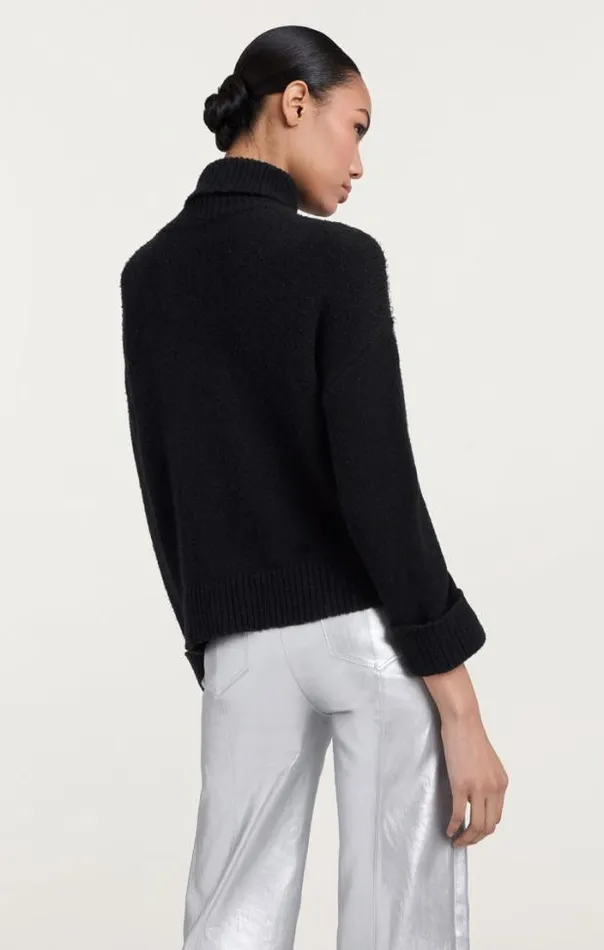 Cinq A Sept Sweaters and Knits Women Rhinestone Crackle Embellished Alani Turtleneck Black