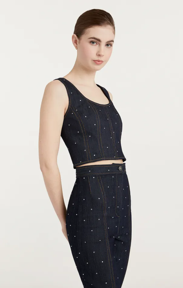 Cinq A Sept Tank Tops and Camisoles Women Ditsy Rhinestone Ora Bustier Indigo