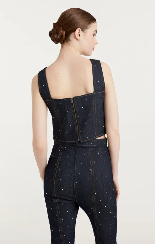 Cinq A Sept Tank Tops and Camisoles Women Ditsy Rhinestone Ora Bustier Indigo