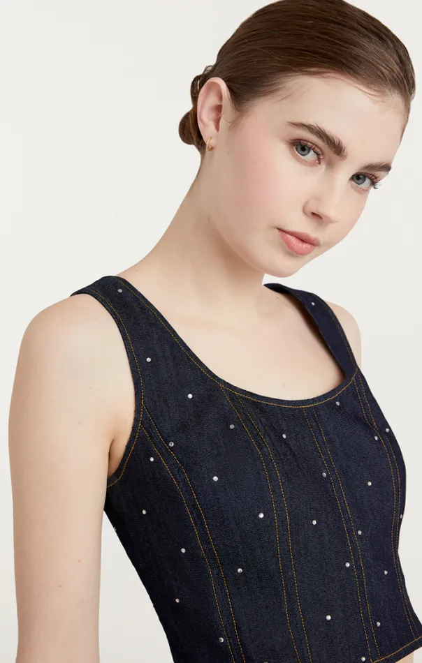 Cinq A Sept Tank Tops and Camisoles Women Ditsy Rhinestone Ora Bustier Indigo