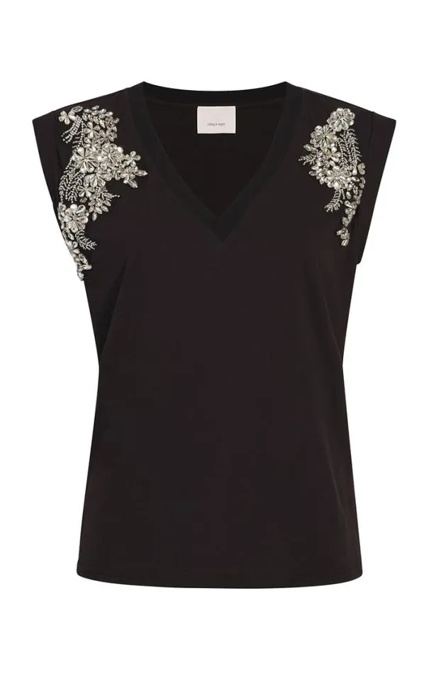 Cinq A Sept Tees Women Crystal Ivy Embellished Bella Tee Black