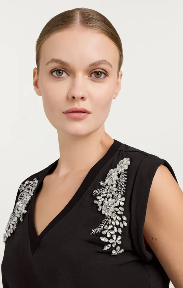 Cinq A Sept Tees Women Crystal Ivy Embellished Bella Tee Black