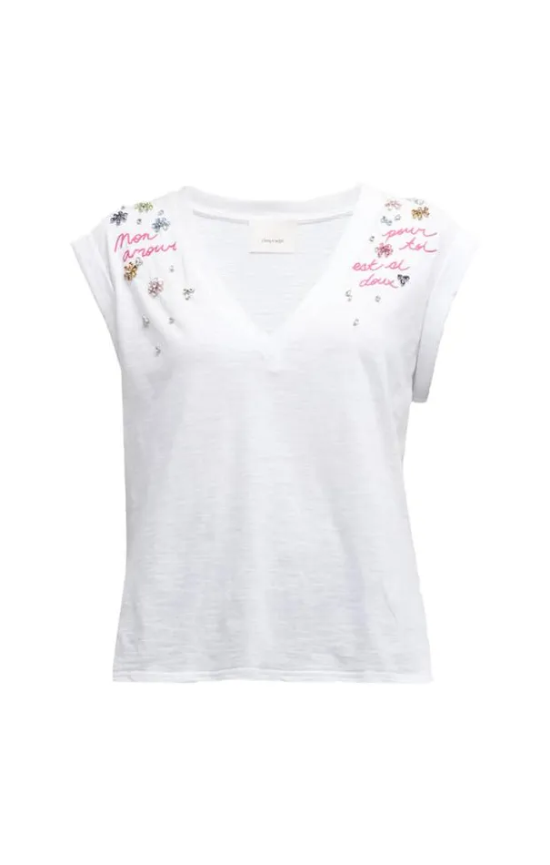 Cinq A Sept Tees Women Ditsy Floral Vneck Bella Tee White Multi