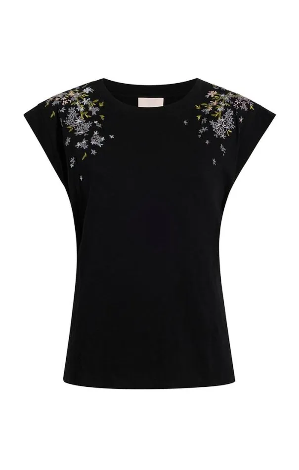 Cinq A Sept Tees Women Lilac Vine Embellished Bella Tee Black Multi