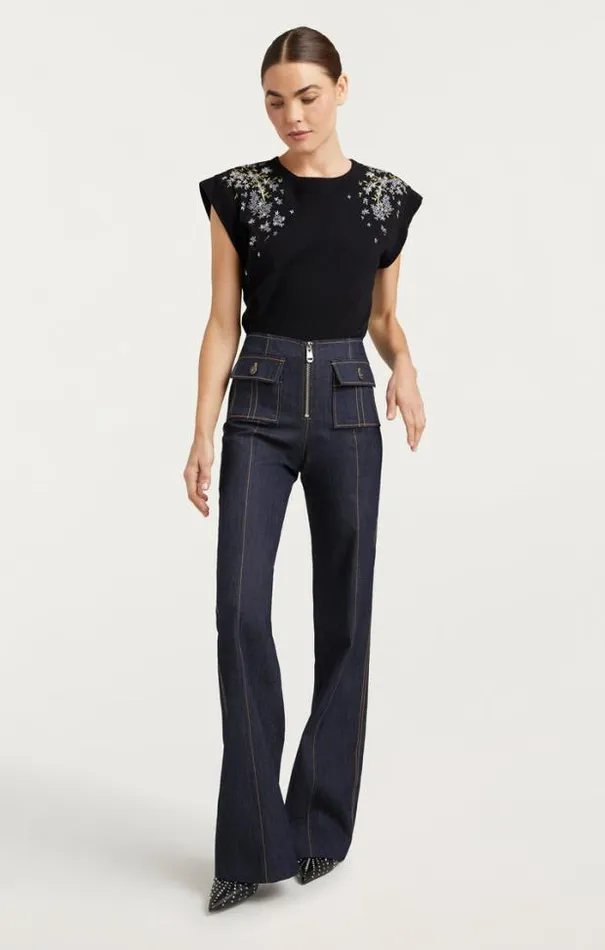 Cinq A Sept Tees Women Lilac Vine Embellished Bella Tee Black Multi