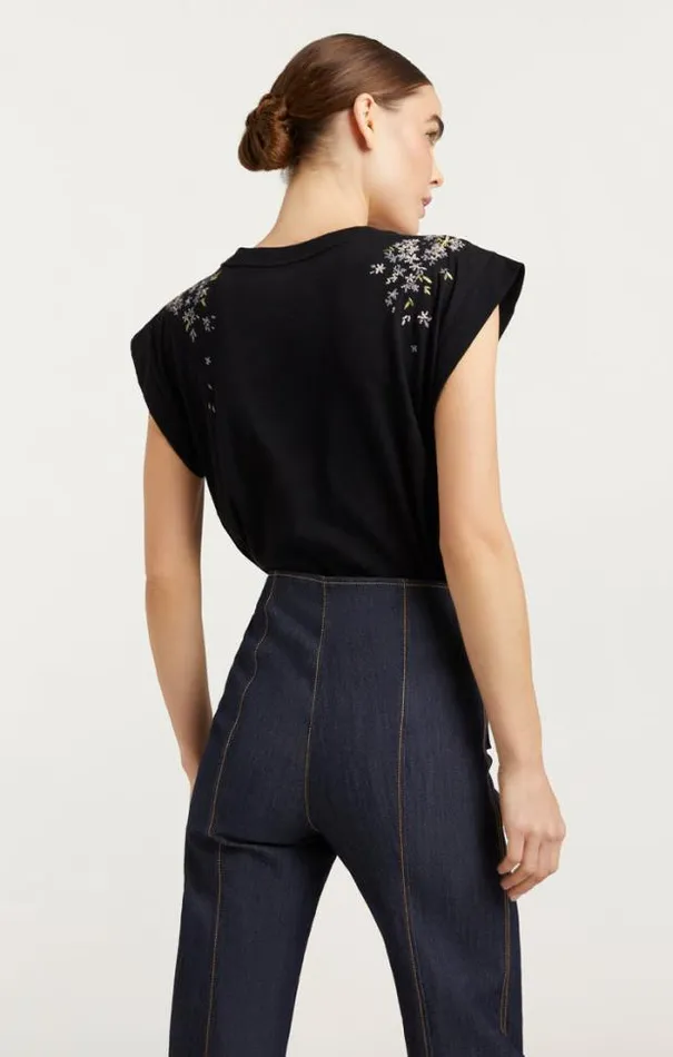 Cinq A Sept Tees Women Lilac Vine Embellished Bella Tee Black Multi