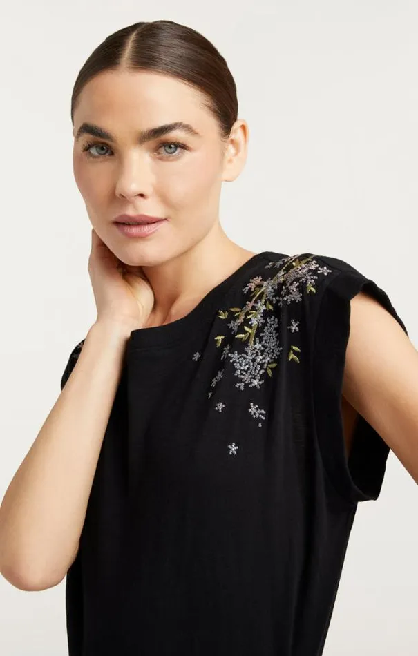Cinq A Sept Tees Women Lilac Vine Embellished Bella Tee Black Multi