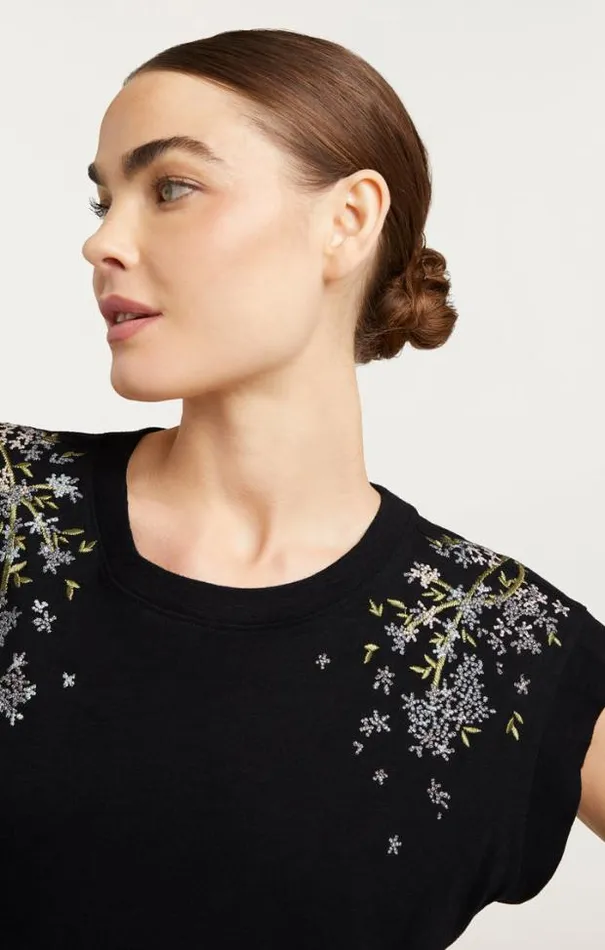 Cinq A Sept Tees Women Lilac Vine Embellished Bella Tee Black Multi