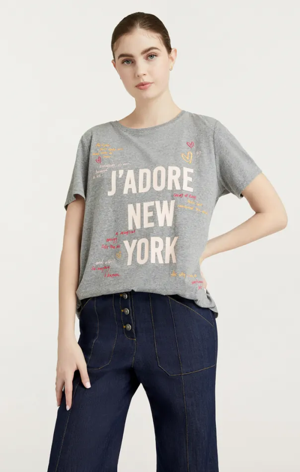Cinq A Sept Tees Women Love Letter Jadore New York Tee Heather Grey Multi