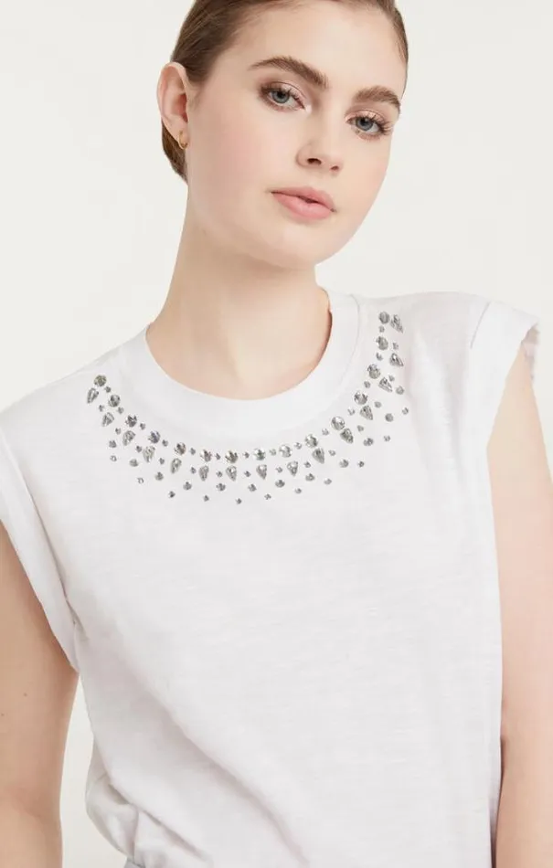 Cinq A Sept Tees Women Mixed Rhinestone Bella Tee White Multi