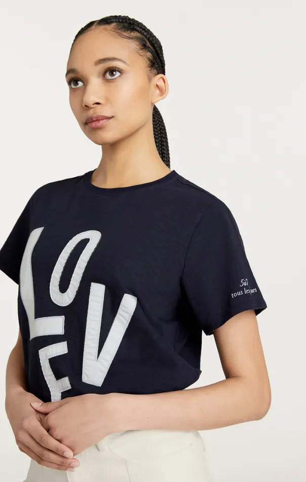 Cinq A Sept Tees Women Poplin Spell Love Tee Navywhite
