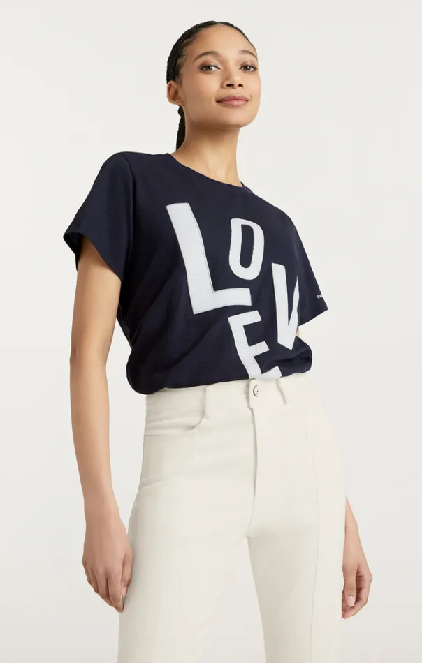Cinq A Sept Tees Women Poplin Spell Love Tee Navywhite