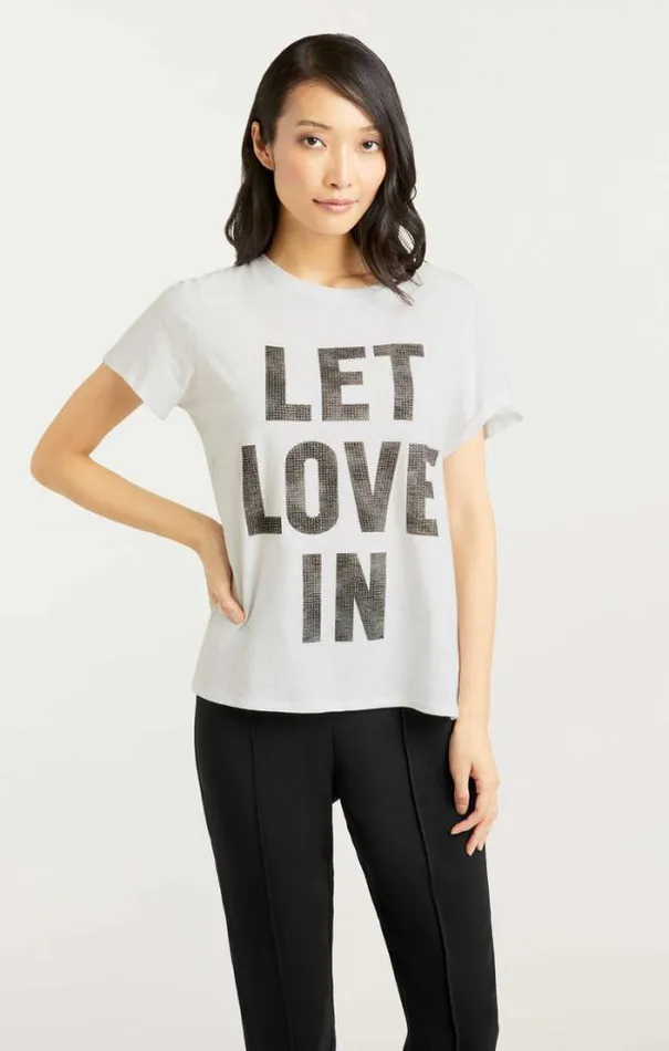 Cinq A Sept Tees Women Rhinestone Let Love In Tee Whiteblack