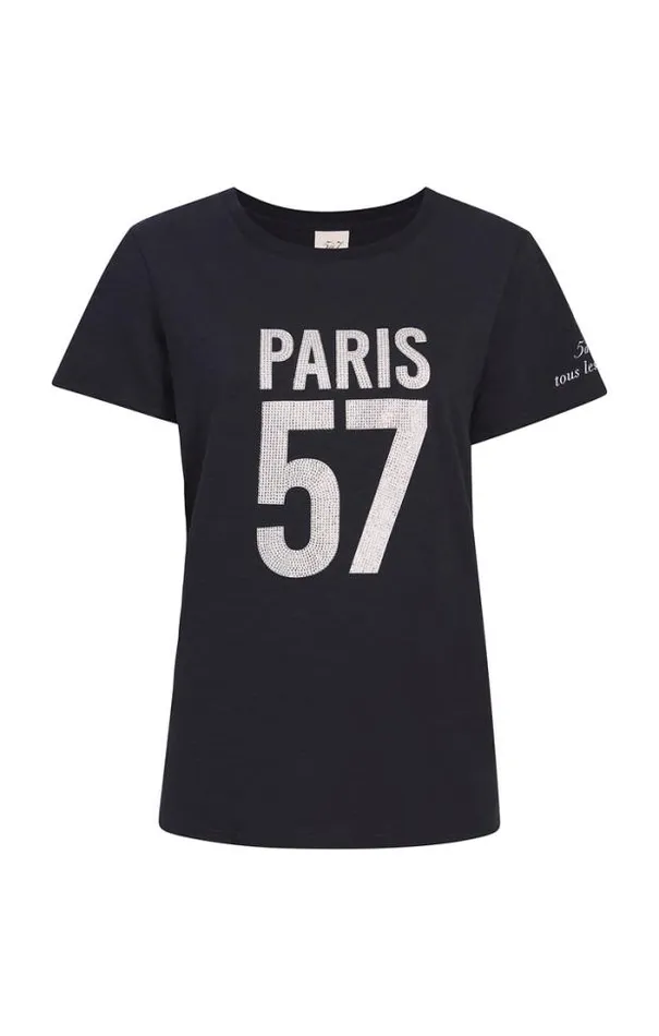 Cinq A Sept Tees Women Rhinestone Paris 57 Tee Navywhite