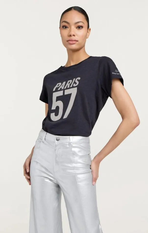 Cinq A Sept Tees Women Rhinestone Paris 57 Tee Navywhite