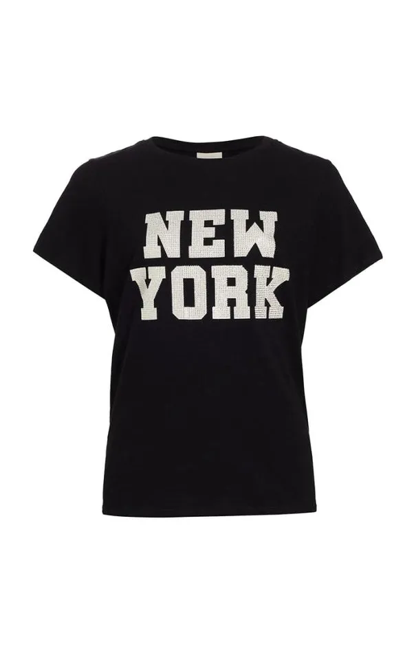 Cinq A Sept Tees Women Rhinestone Paris New York Tee Blackwhite