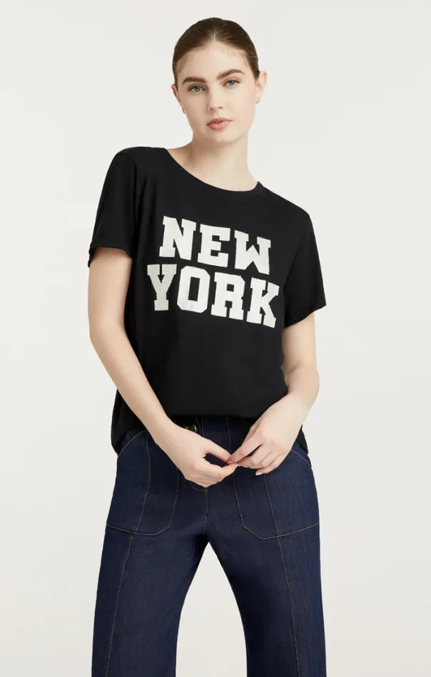 Cinq A Sept Tees Women Rhinestone Paris New York Tee Blackwhite