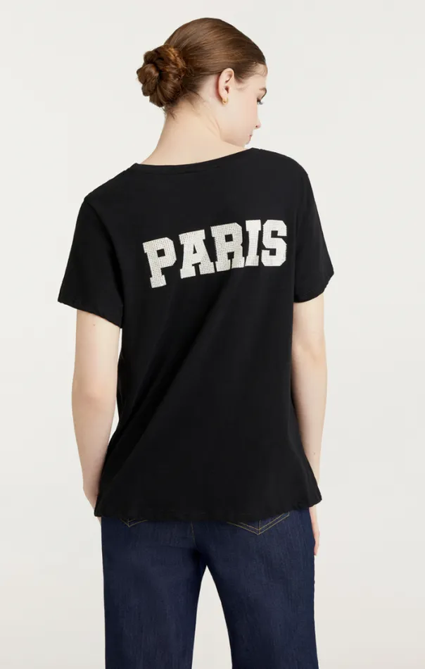 Cinq A Sept Tees Women Rhinestone Paris New York Tee Blackwhite