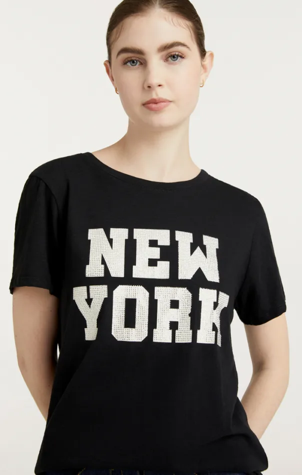 Cinq A Sept Tees Women Rhinestone Paris New York Tee Blackwhite
