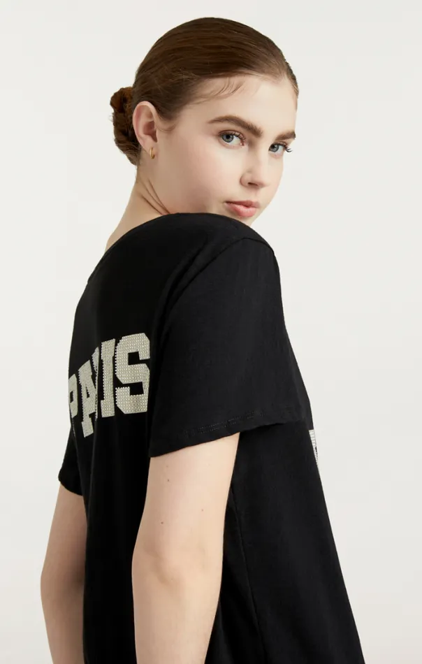 Cinq A Sept Tees Women Rhinestone Paris New York Tee Blackwhite