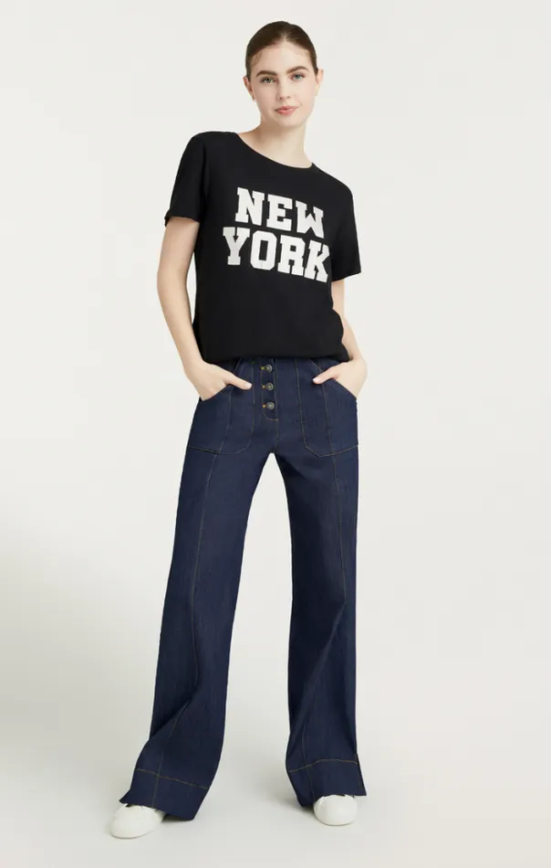 Cinq A Sept Tees Women Rhinestone Paris New York Tee Blackwhite