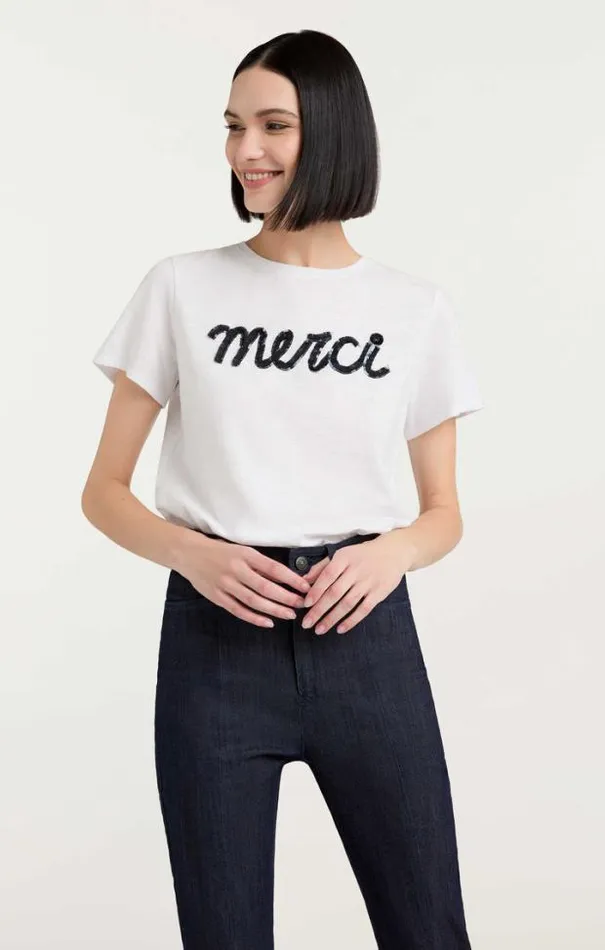 Cinq A Sept Tees Women Threaded Merci Tee White Multi