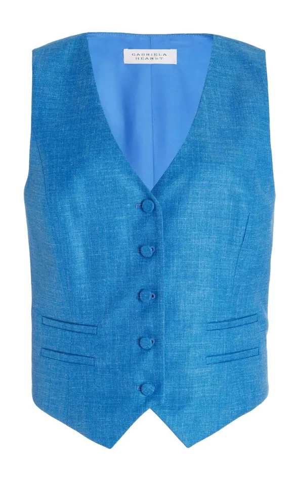 Gabriela Hearst Blazers and Vests Women Coleridge Vest In Aventurine Blue Virgin Wool And Silk Linen Twill Gabriela Hearst Blazers and Vests Women Coleridge Vest In Aventurine Blue Virgin Wool And Silk Linen Twill