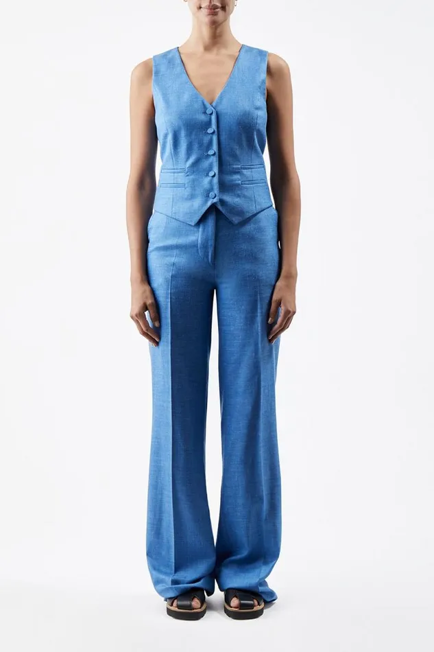 Gabriela Hearst Blazers and Vests Women Coleridge Vest In Aventurine Blue Virgin Wool And Silk Linen Twill