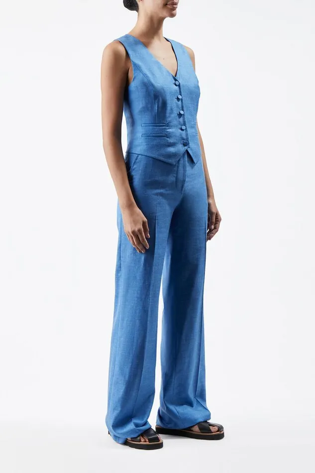 Gabriela Hearst Blazers and Vests Women Coleridge Vest In Aventurine Blue Virgin Wool And Silk Linen Twill