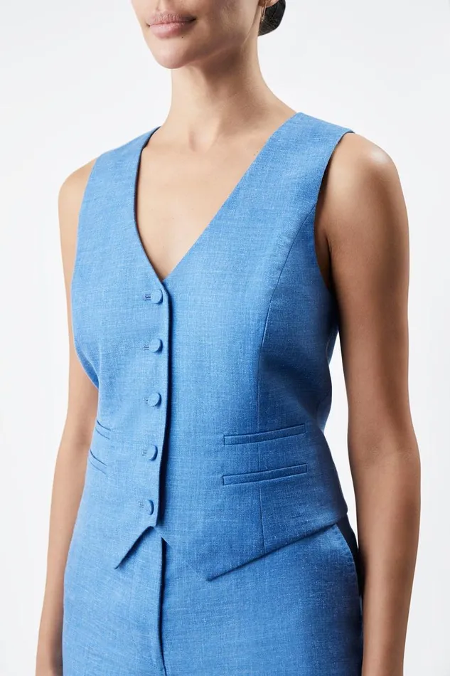 Gabriela Hearst Blazers and Vests Women Coleridge Vest In Aventurine Blue Virgin Wool And Silk Linen Twill