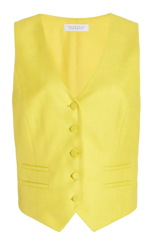 Gabriela Hearst Blazers and Vests Women Coleridge Vest In Cadmium Yellow Virgin Wool And Silk Linen Twill Gabriela Hearst Blazers and Vests Women Coleridge Vest In Cadmium Yellow Virgin Wool And Silk Linen Twill