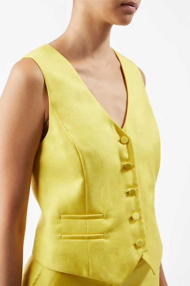Gabriela Hearst Blazers and Vests Women Coleridge Vest In Cadmium Yellow Virgin Wool And Silk Linen Twill
