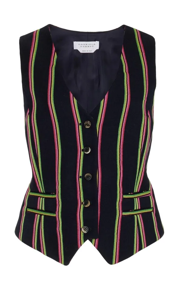 Gabriela Hearst Blazers and Vests Women Coleridge Vest In Navy Multi Striped Wool Gabriela Hearst Blazers and Vests Women Coleridge Vest In Navy Multi Striped Wool