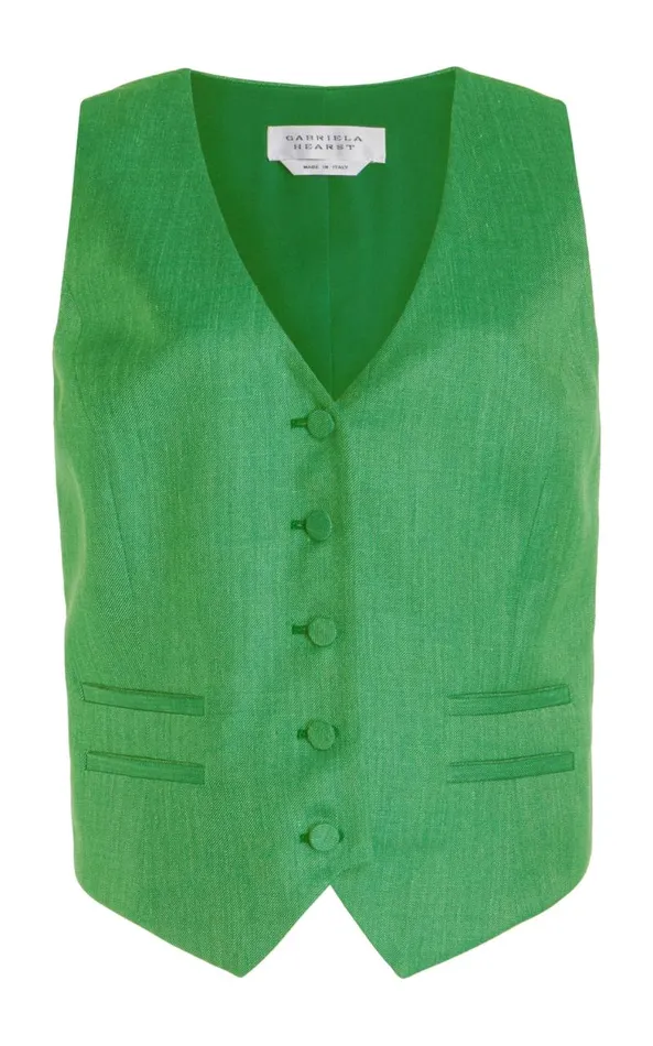 Gabriela Hearst Blazers and Vests Women Coleridge Vest In Peridot Green Virgin Wool And Silk Linen Gabriela Hearst Blazers and Vests Women Coleridge Vest In Peridot Green Virgin Wool And Silk Linen
