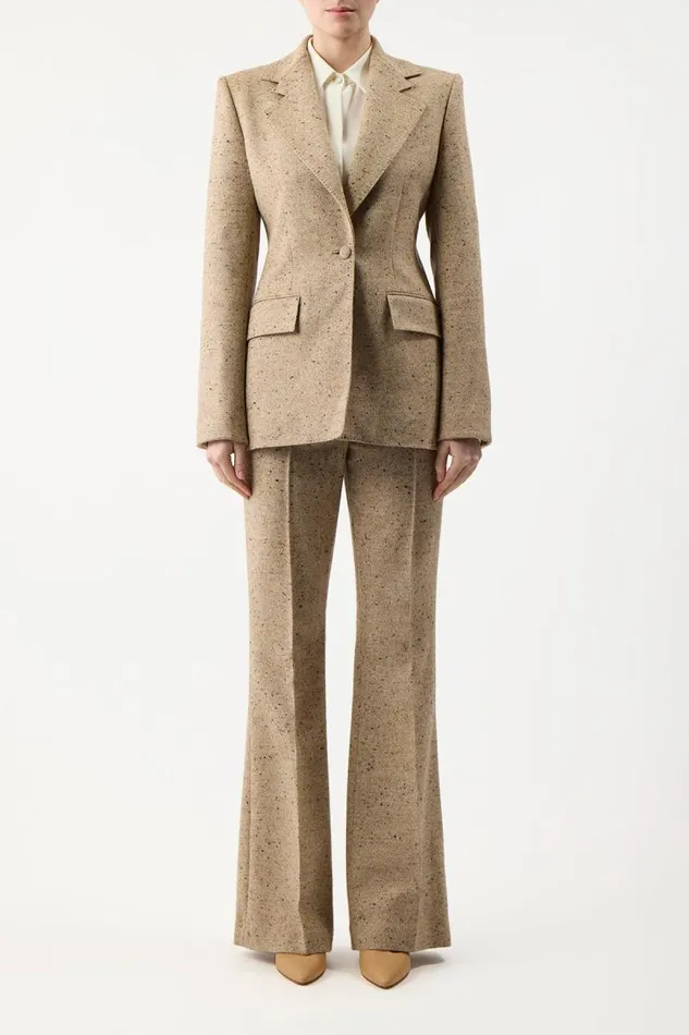Gabriela Hearst Blazers and Vests Women Delmas Blazer In Oatmeal Multi Cashmere Virgin Wool