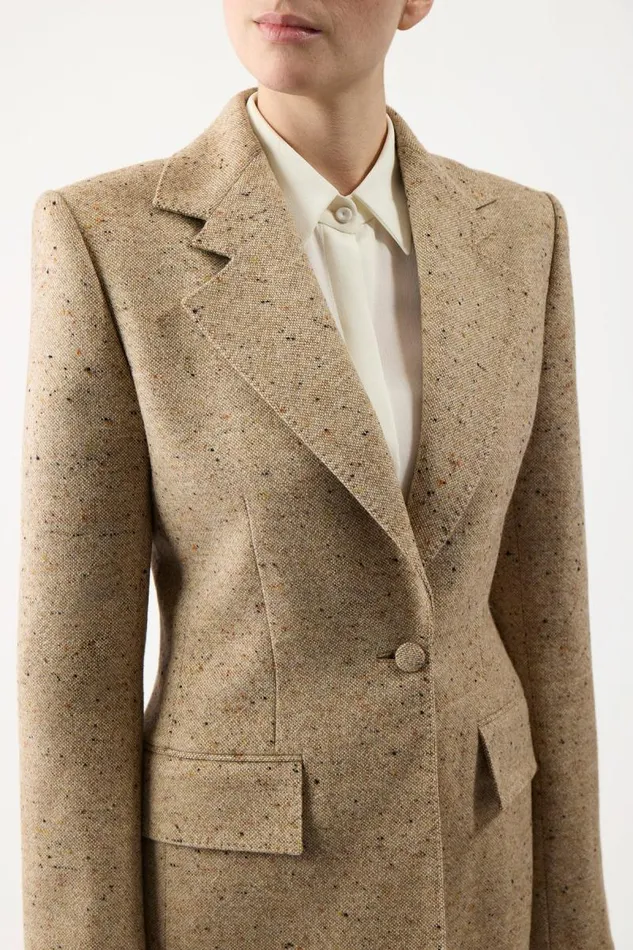 Gabriela Hearst Blazers and Vests Women Delmas Blazer In Oatmeal Multi Cashmere Virgin Wool